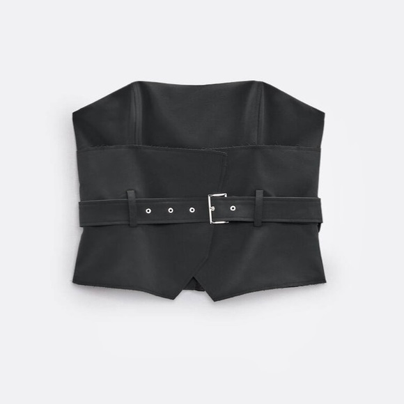 Zara NWOT dark gray strapless corset belted tube top - Picture 7 of 10